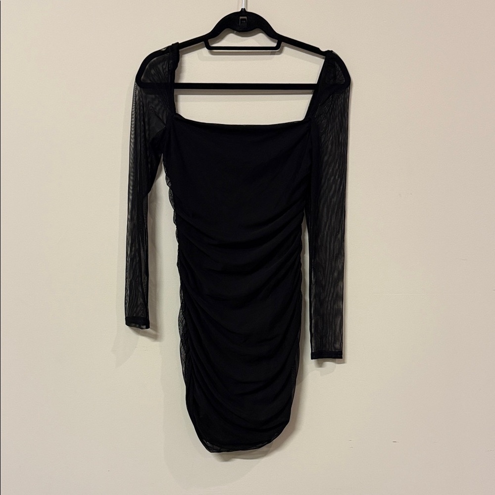 Princess Polly Black Ruched Mesh Sleeve Dress